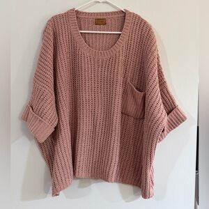 POL Oversized Chunky Chenille Sweater Boxy JST347 Pink 3/4 Sleeve Cozy Cabin Med